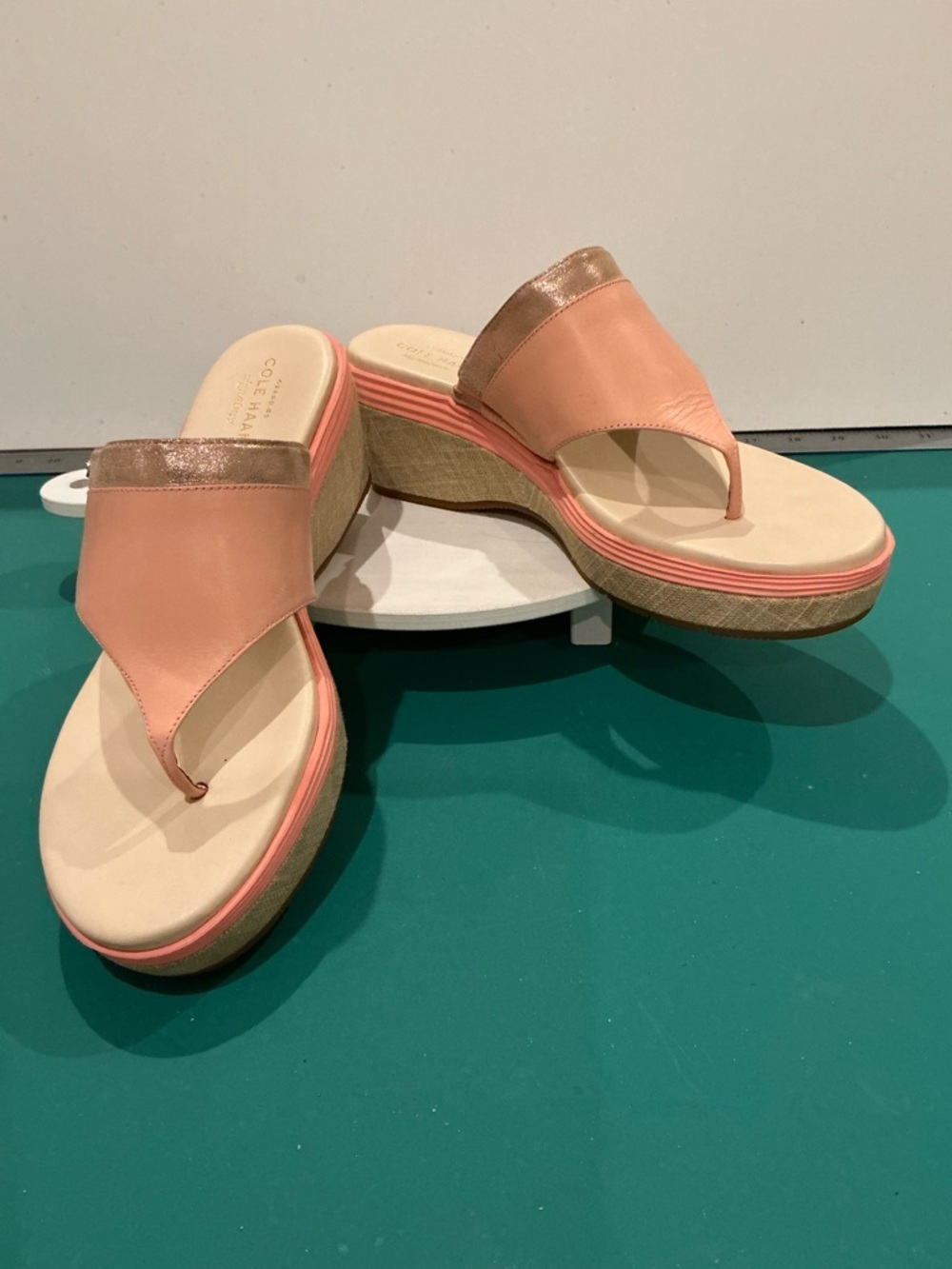 Cole Haan Coral-Pink Platform Wedge Sandals Size 8.5